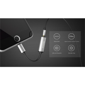 Преходник адаптер оригинален BASEUS мъжки Lighting към стерео AUX 3.5 mm порт за Apple iPhone 7 4.7 / Apple iPhone 7 plus 5.5 сребрист / titanium gray